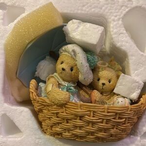 Cherished Teddies Yellow and Cream Basket of Bears Figurine